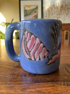 MARA MEXICO Shell Crab Snail Large Coffee Mug Cup - Blue Red Brown